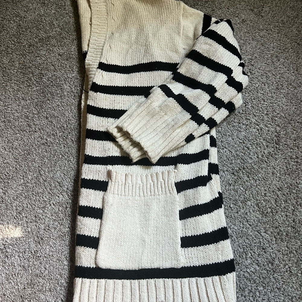 American Eagle Outfitters Black and Cream Striped Cardigan